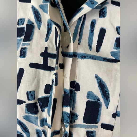 Tory Burch Figurine Stretch Poplin Shirt Dress Blue & White Print - Picture 4 of 9